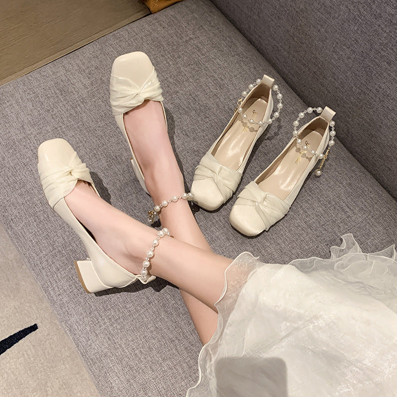 Low-cut Elegant Pearl Bride Engagement Bridesmaid Daily Women's Shoes