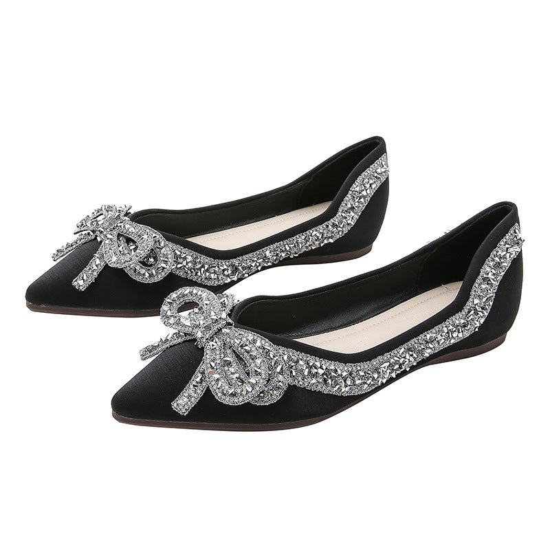 Women's Rhinestone Flat Bow Plus Size Boat Women's Shoes