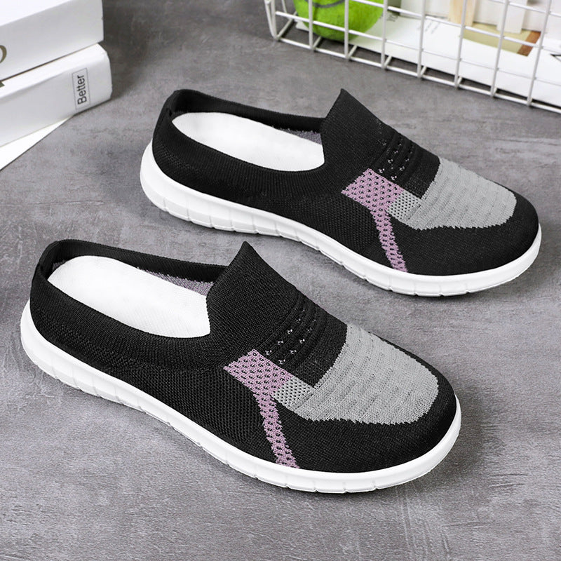 Spring Breathable Flying Woven Half Mom Shallow Sandals