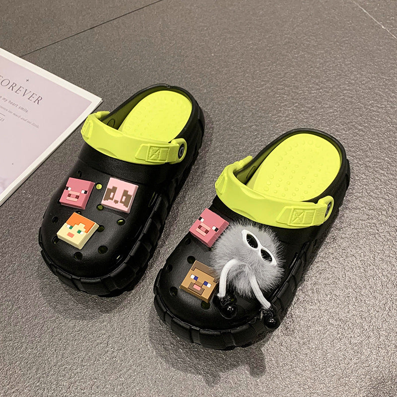 Chaussures d'été pour femmes à semelles épaisses et à motif de dessin animé mignon pour la plage et les deux sens