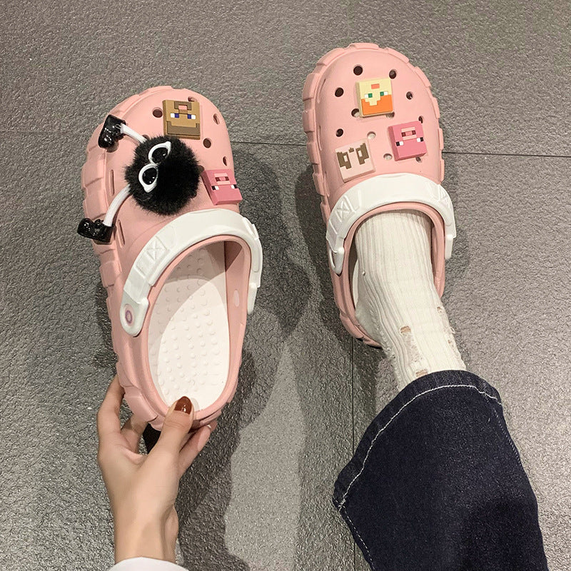 Women's Summer Thick-soled Cartoon Cute Beach Two-way Closed Women's Shoes