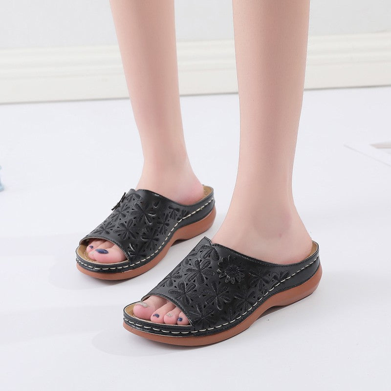 Women's Toe Vintage Ethnic Style Solid Color Sewing Sandals