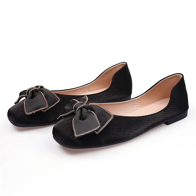 Women's Blue Bow Low-cut Soft Bottom Square Women's Shoes