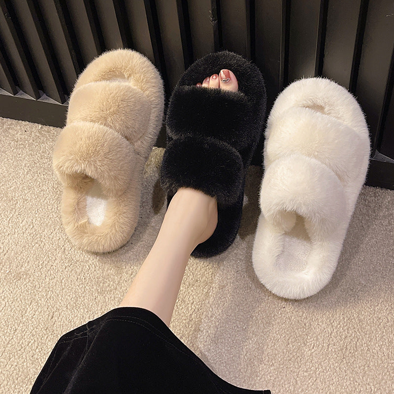 Women's Thick Bottom Fluffy Fashion Double Flat Outer Wear Sandals