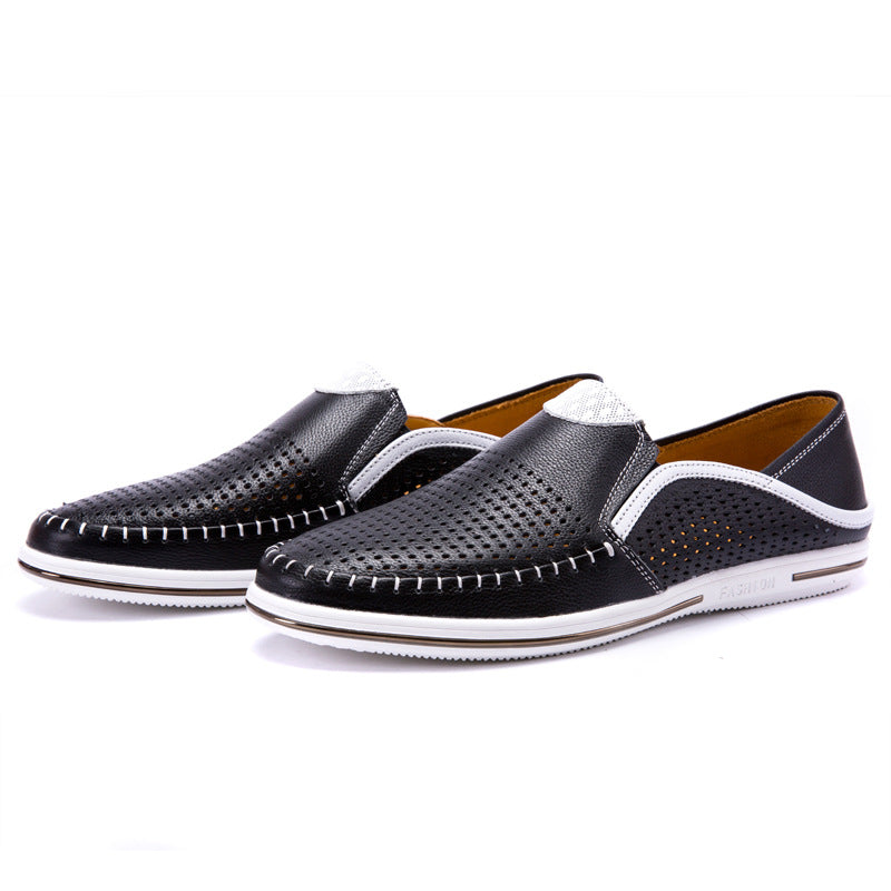Men's Spring Hollow Breathable Korean Style Lazy Leather Shoes