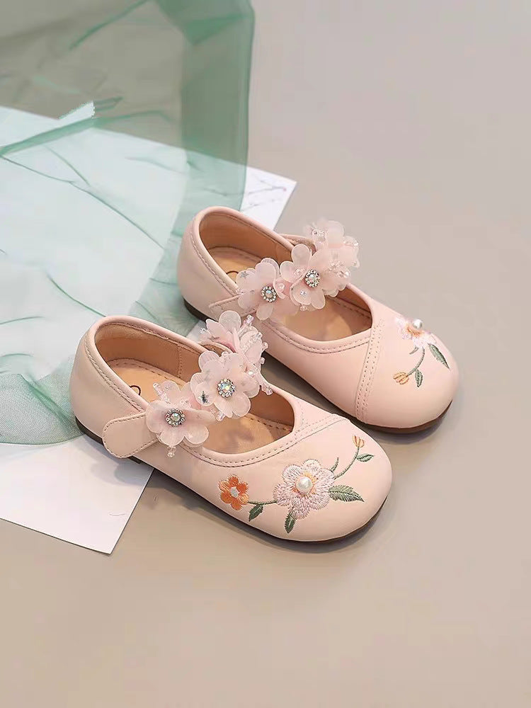 Children's Han Chinese Costume Antique Style Embroidery Small Female Pumps Kid's Shoes