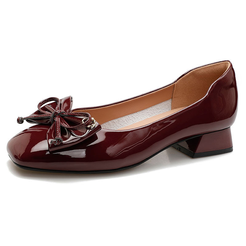 Women's Bow Red Wedding French Square Toe Women's Shoes