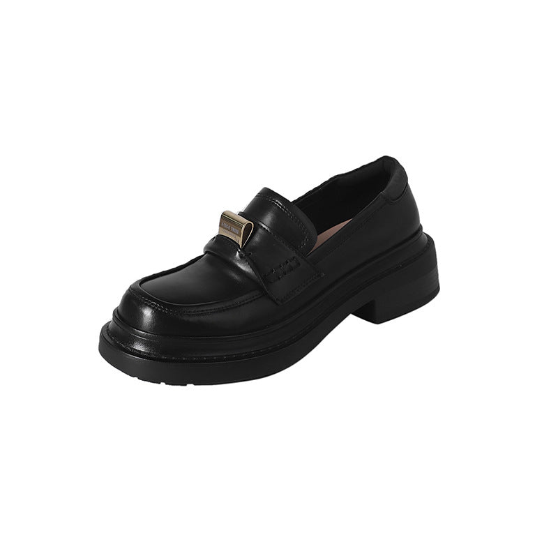 Style Temperament Pumps Female Round Head Chunky Loafers