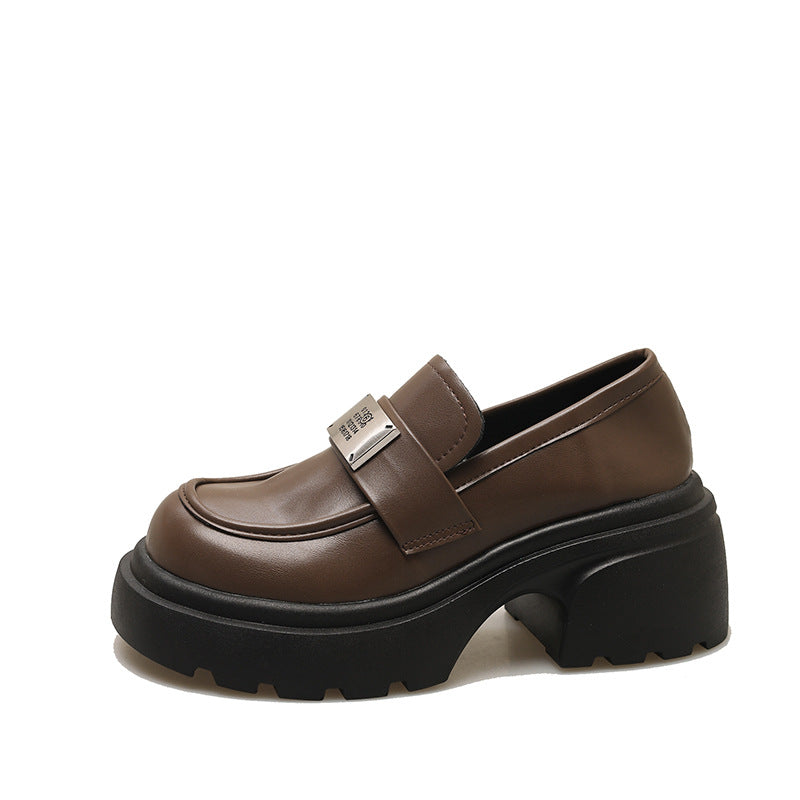 Schwarze College-Loafer im britischen Retro-Stil mit dicker Sohle für Damen