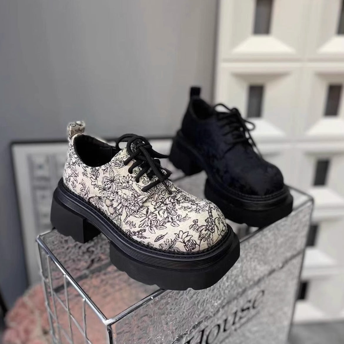 Women's & Men's Fashion Chinese Spring Printed Surface Platform French Loafers