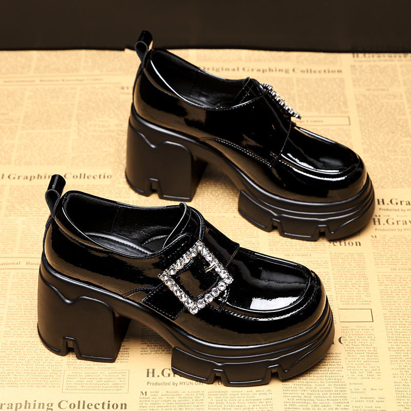 Women's Invisible Elevated Spring Rhinestone Platform Muffin Loafers