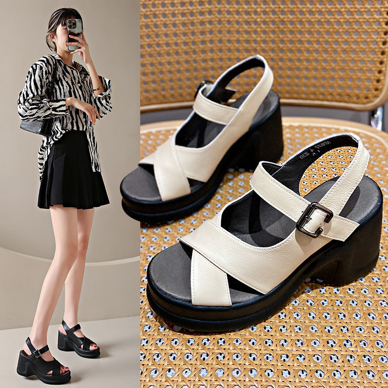 Women's Thick-soled Summer Versatile Wedge Buckle Open Sandals