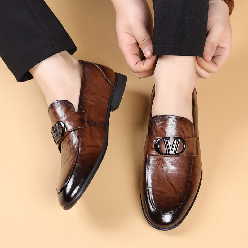 Men's First Layer Cowhide Pumps Genuine Business Loafers