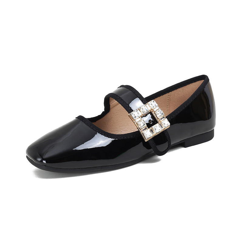 Mom Square Toe Rhinestone Buckle With Women's Shoes