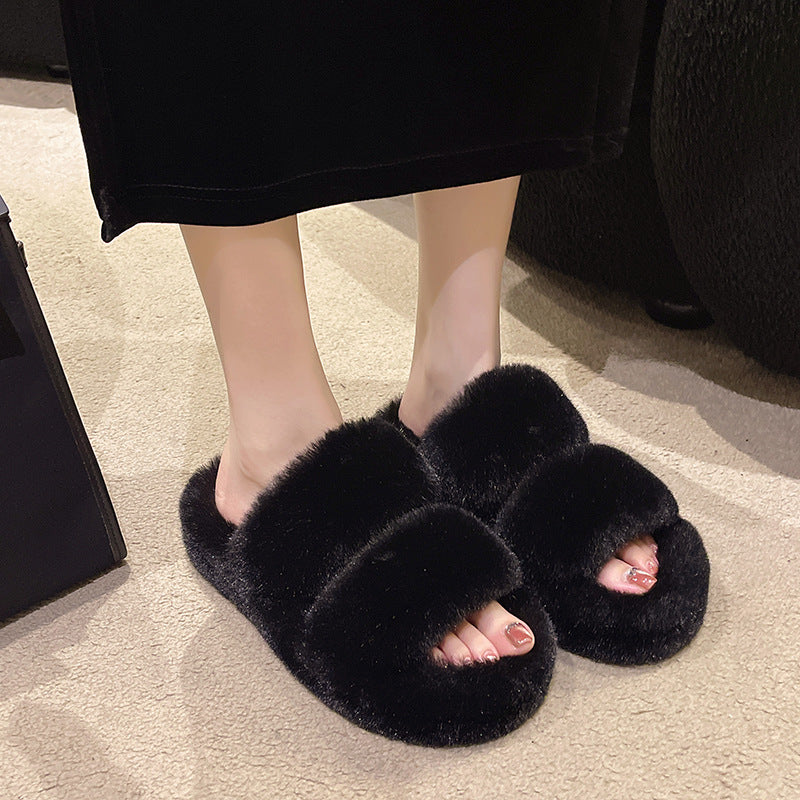 Women's Thick Bottom Fluffy Fashion Double Flat Outer Wear Sandals