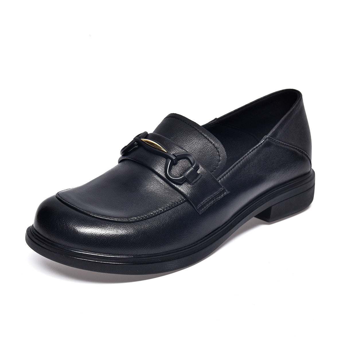 Damen-Loafer im koreanischen Stil mit runder Spitze und flacher Unterseite, bequem und flach aus Schaffell