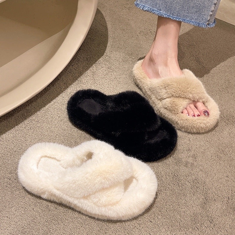 Four With Cross Fluffy Non-slip Oversized House Slippers