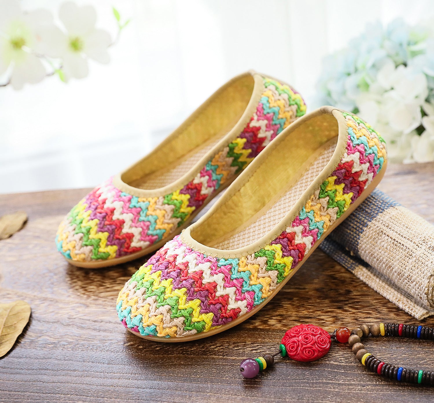Women's Soft Bottom Beach Woven Cloth Summer Ethnic Sandals