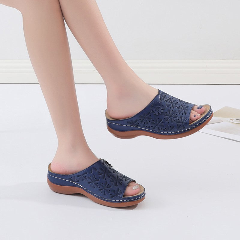 Women's Toe Vintage Ethnic Style Solid Color Sewing Sandals