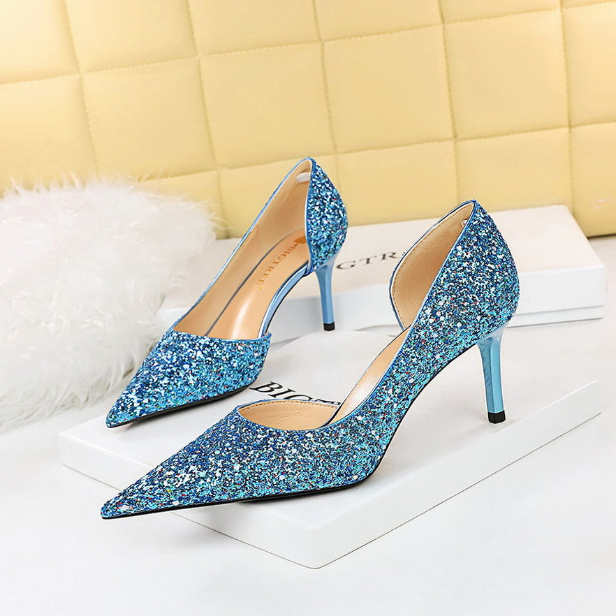 Shallow Mouth Pointed Toe Side Hollow Heels