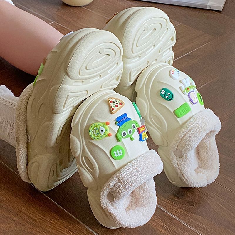 Chaussures d'hiver pour enfants et femmes, chaussures de bain légères en coton avec trou pour la maison