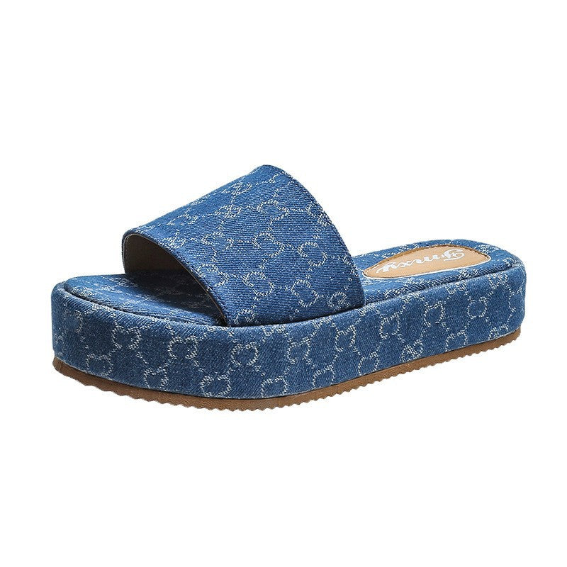 Women's Outer Wear Summer Letter Embroidery Word Muffin Slippers