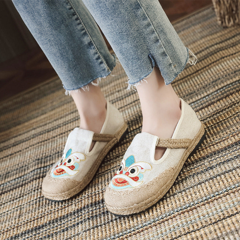 Pretty Traditional Embroidered Linen Cloth Shallow Canvas Shoes