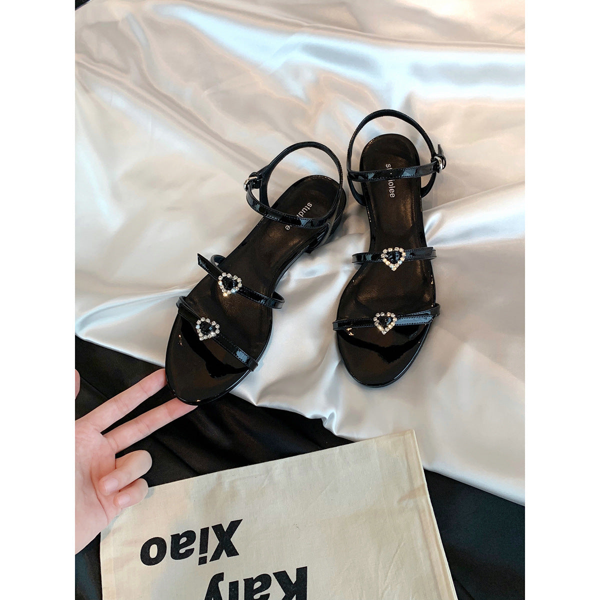 With Chunky Love Drill Buckle Adjustable Sandals