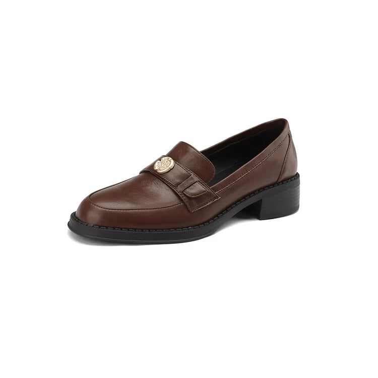 Damen-Loafer im französischen Retro-Stil, britischer Stil, klobige echte Schuhe