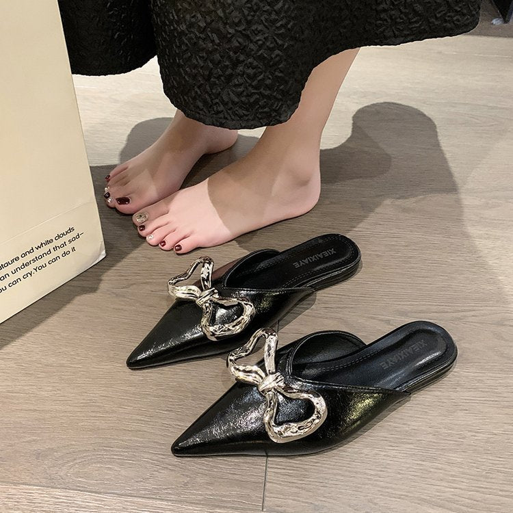 Women's Style Flat Toe Cap Semi Bow Heels