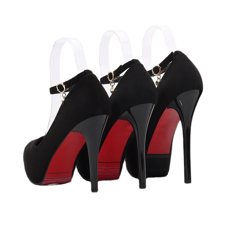 Wasserdichter Damen-Tisch-Super-High-Stiletto-Rundkopf-Damenschuhe