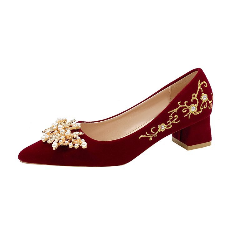 Women's Bridal Dress Two-way Chinese Red Pointed High Heels