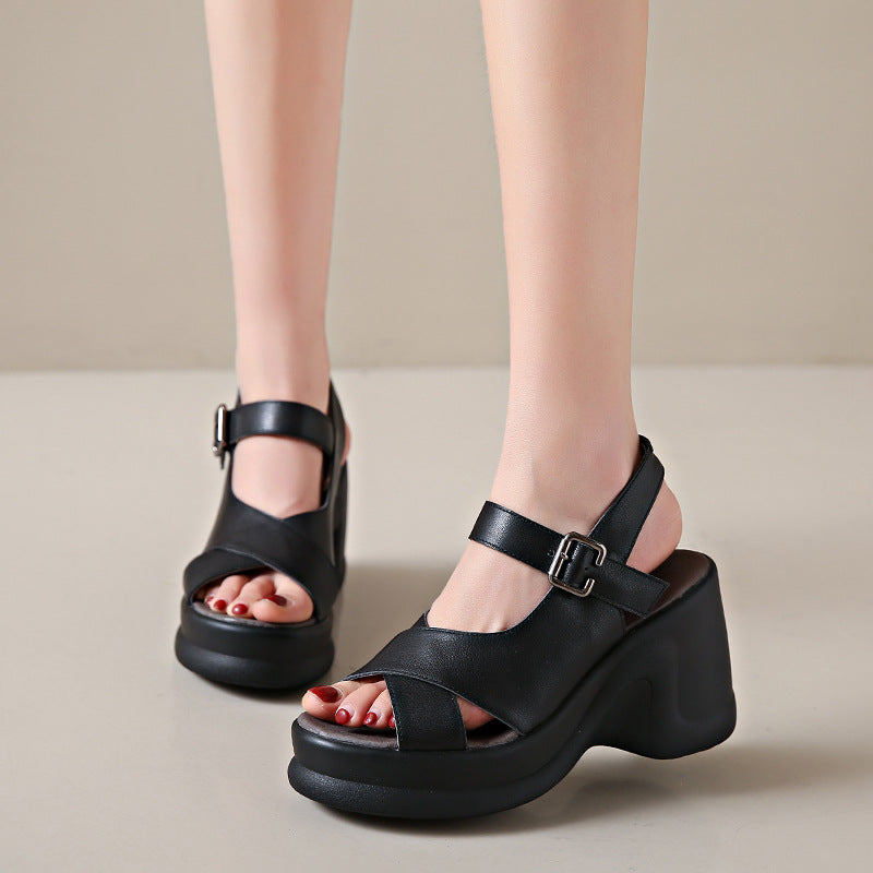 Women's Thick-soled Summer Versatile Wedge Buckle Open Sandals