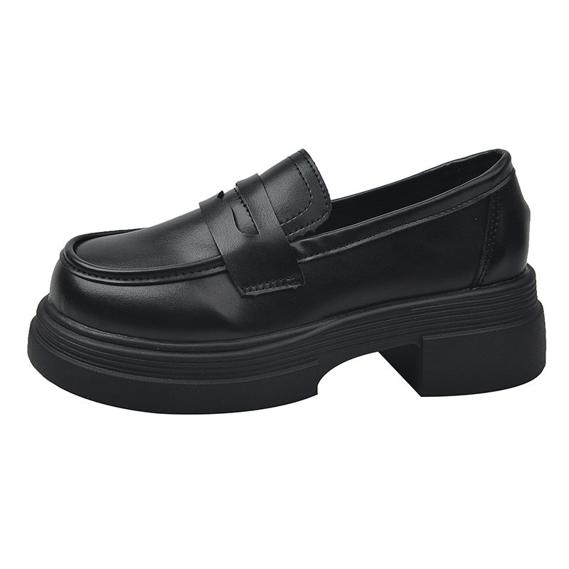 Schwarze Herbst-Loafer im britischen College-Stil mit dicker Sohle für Damen