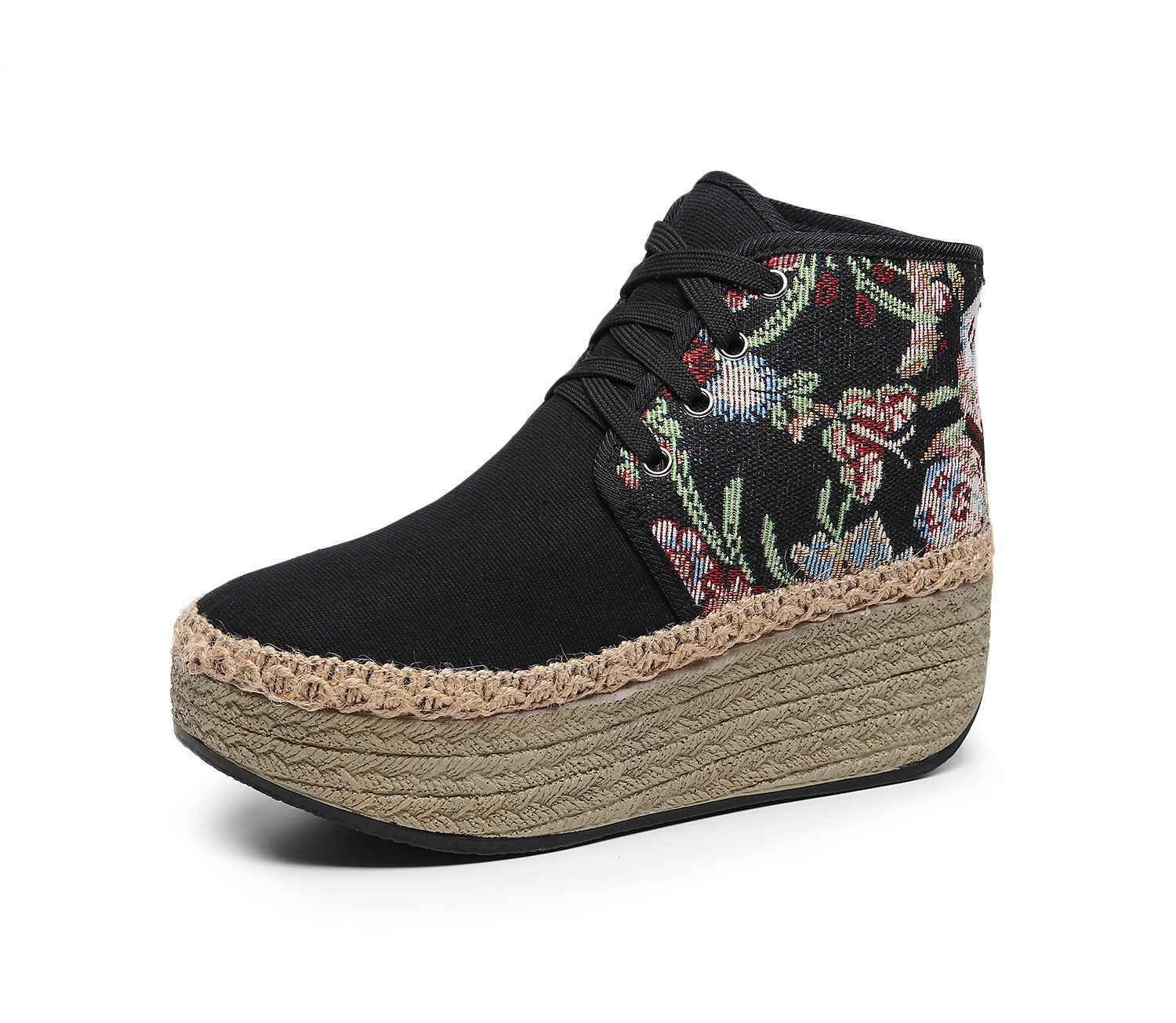 Chaussures hautes en tissu de style ethnique pour femmes, assorties aux couleurs