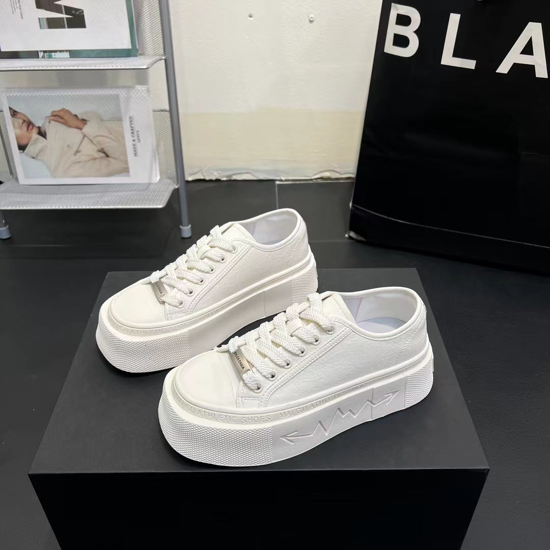 Women's Spring Fashion Square Head Solid Color Sneakers