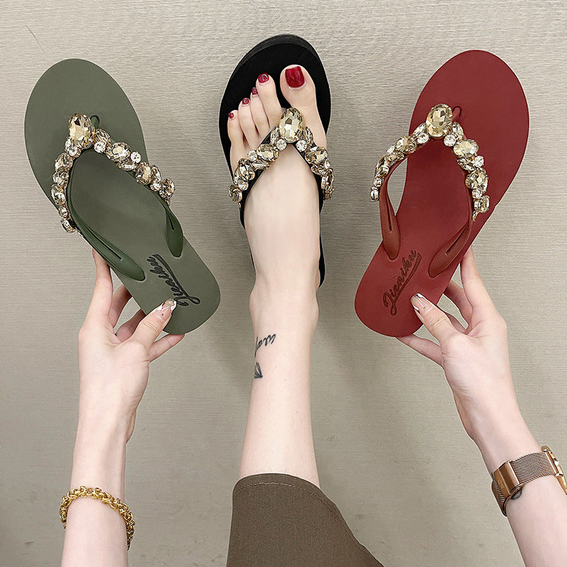 Women's Rhinestone Platform Flip-flops Summer Outdoor Fashion Korean Slippers