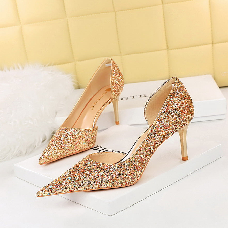 Shallow Mouth Pointed Toe Side Hollow Heels