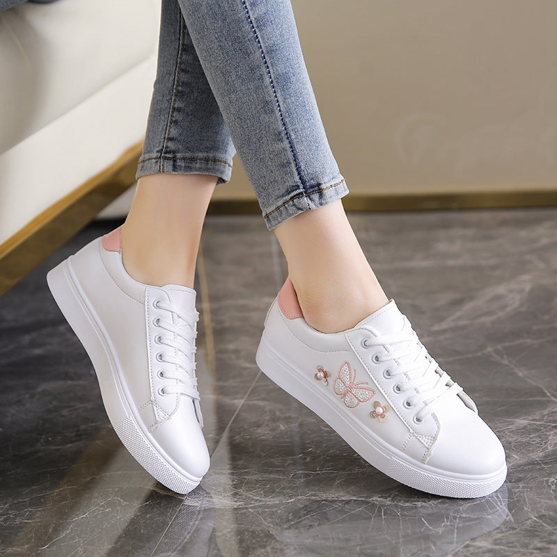 Women's White Spring Breathable Flat Surface Sports Casual Shoes