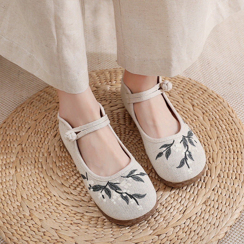 Zapatos de lona de estilo étnico de danza plana antideslizante bordados Vintage para mujer