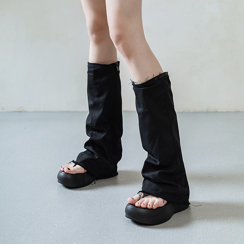 Platform Denim Pants Female Niche Open Sandals