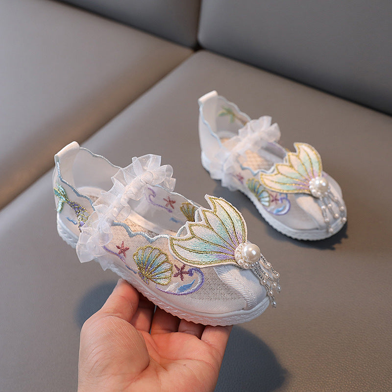 Chaussures de danse en tissu brodé en maille pour enfants