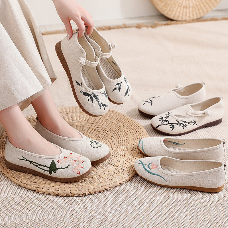 Women's Vintage Embroidered Non-slip Flat Dance Ethnic Style Canvas Shoes