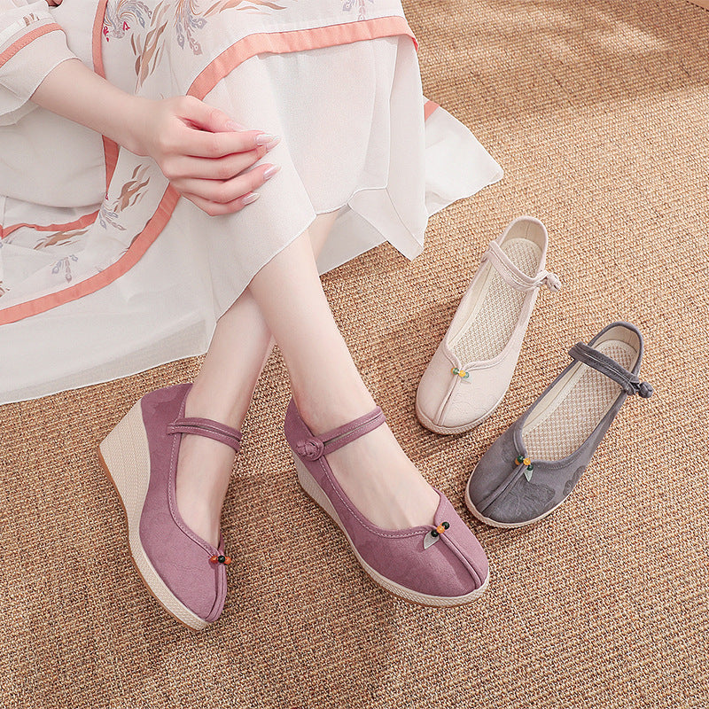 Klassische, mit Stoff bestickte Damen-Retro-Canvas-Schuhe aus Baumwolle und Leinen