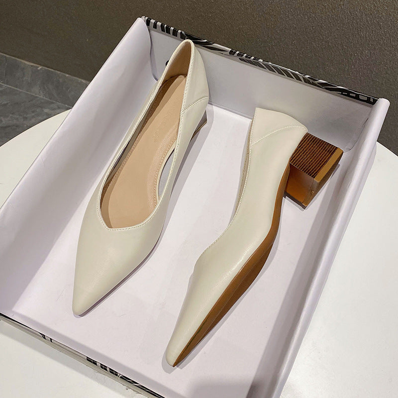 Chaussures d'été à bout pointu et à semelle épaisse de style français pour femmes