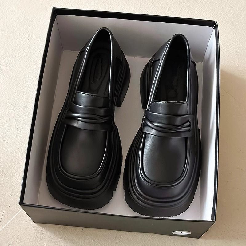 Mocassins noirs à semelles épaisses de style britannique pour femmes et hommes