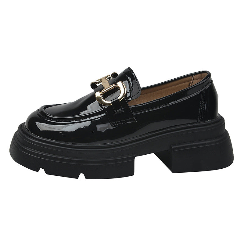 Women's Thick Bottom British Style Black Elevator Loafers