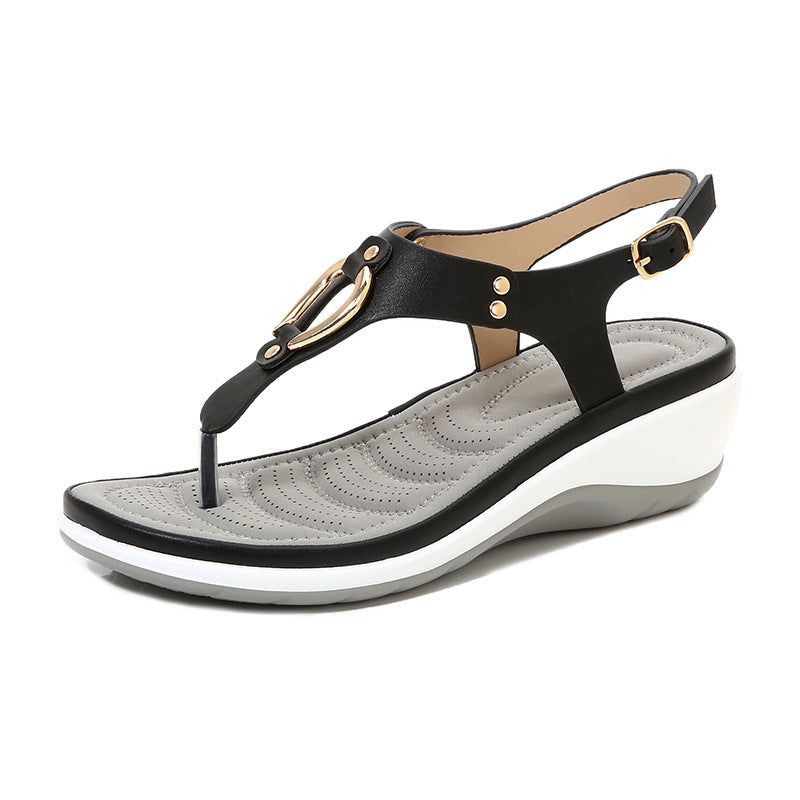 Women's Wedge Flip-flops Beach Rubber Outsole Metal Sandals