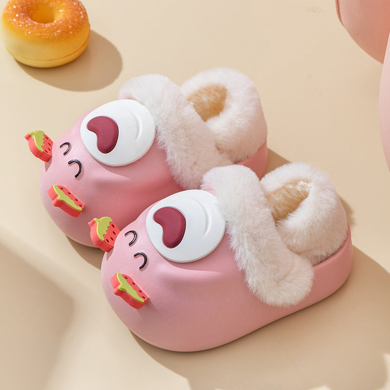 Chaussures en coton pour enfants avec dessin animé mignon ours fraise en peluche pour enfants