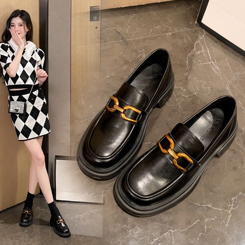 Damen-Loafer im Preppy-Stil mit dicker Sohle und niedriger Passform und quadratischer Schnalle